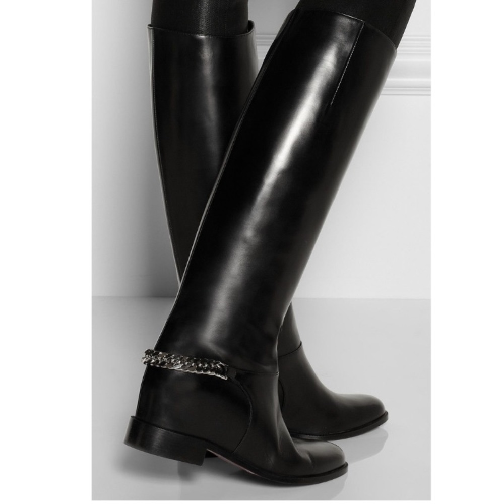 Louboutin Black Chain Leather Riding Boots
